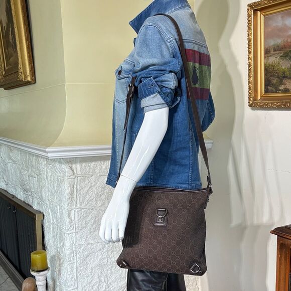 Gucci GG Canvas Abbey D-Ring Crossbody Bag Dark Brown Canvas & Leather - Picture 2 of 16